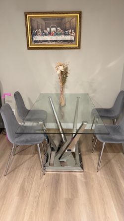Ashly  grey chairs glass table
