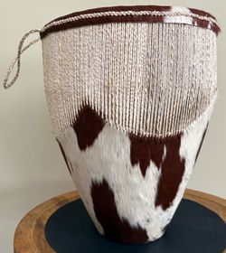 Beautiful Vintage 13” Tall Handmade Decorative Cow Hide African Drum from Kenya