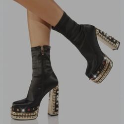 Azalea Wang Notice Me Platform Boots Black Size 8.5 EUC