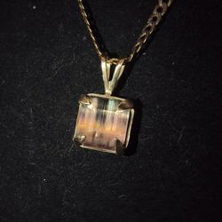 solid 14k *LAB CERTIFIED* Natural Untreated 6ct BiColor Tourmaline Pendant Necklace