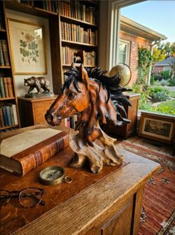 Hand-Carved Wooden Horse Head Sculpture