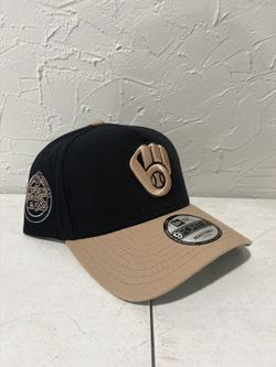 Mlb New Era Milwaukee Brewers, Dark Navy Blue Tan 1982 World Series Patch 9forty A Frame SnapBack Hats 