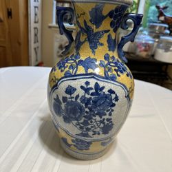 Blue And Yellow Chinoiserie Ceramic Vase