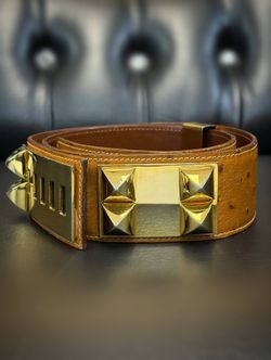 Vintage Hermès Medor Ostrich Collier De Chien Cognac Brown Belt