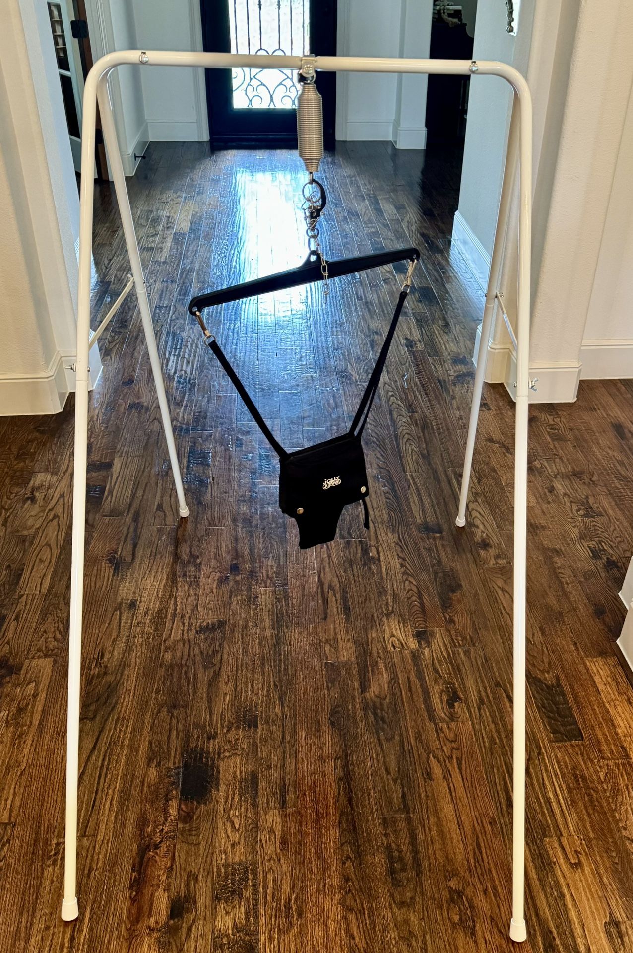 Jolly Jumper Classic (Black) with Stand - Original Baby Jumper, Indoor and Outdoor Exercise Saddle Seat, Adjustable Height, for Infants up to 28lbs