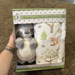 2pc Raccoon Blanket And Plush Toy With Rattle Baby Toy Set