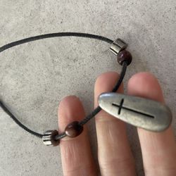 silver medallion cross pendant black cord necklace