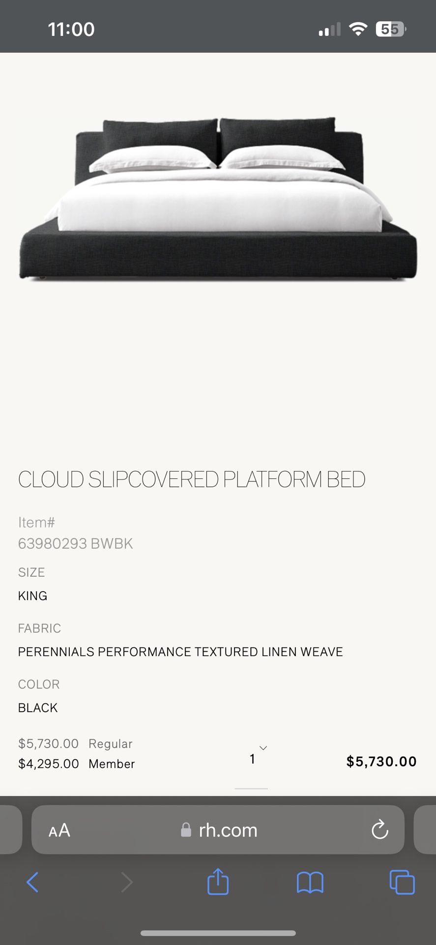 Restoration Hardware Cloud Slipcover Platform Bed