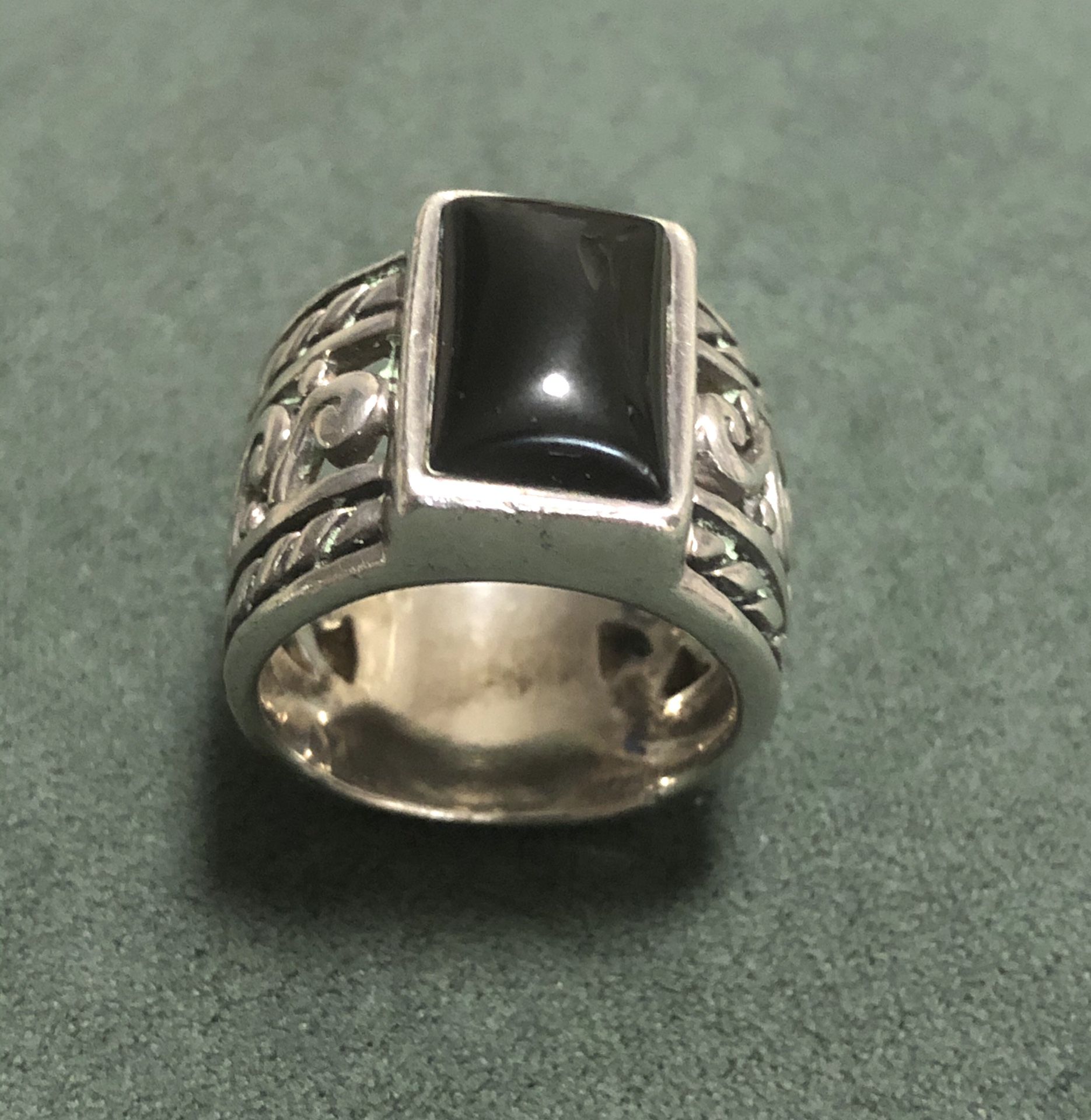 Black Onyx 925 Sterling Stamped Ring & Earrings