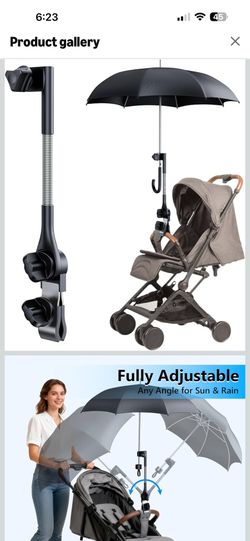 Umbrella Holder for Stroller, Baby Stroller Umbrella Attachment, Umbrellas Connector Clip to Handlebar, 360° Adjustable Universal Clamp for Wheelchair