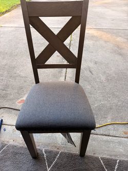 Set of 4 Dark Brown X-Back Dining Chairs – Gray Upholstered Seats