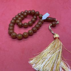 33 Beads Prayer Rosary Tasbah Orange Miskevi Ottoman Style 15x14mm Veined
