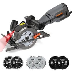 Circular Saw, 5.8A 4-1/2" Circular Saw w/Laser, Metal Auxiliary Handle, 6 Blades (4½", 4¾"), Cutting