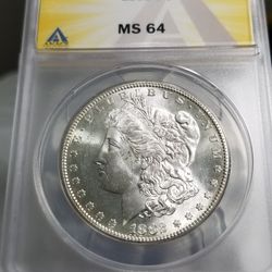 1882-S MORGAN SILVER DOLLAR (MS64)