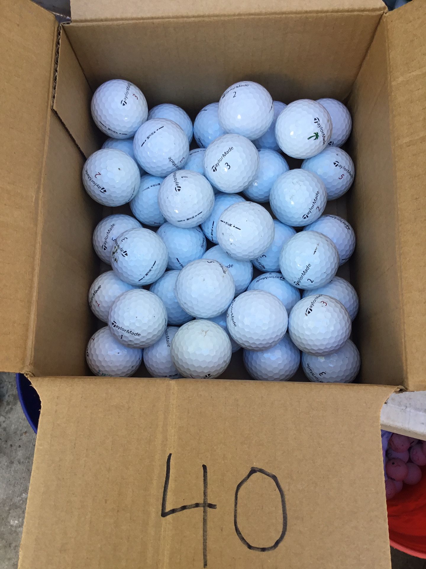 Box  of 40 Taylormade TP5 and TP5X golf balls all in great clean playable condition, not water balls. 