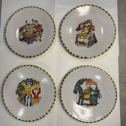 Set of 4 Desimone Italian Hand Painted Ceramic Plates 13” Folk Art Made in Italy