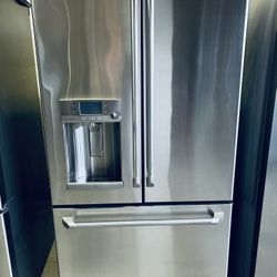 3 Door Stainless GE Refrigerator With I’ve Maker And HOT/COLD Water Dispenser