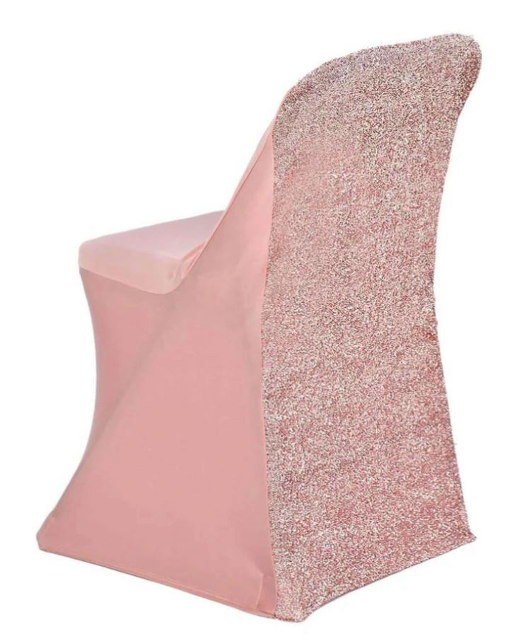 Chair Cover / Seat Cover Rose Gold for Folding Chairs - Metallic Shimmer Tinsel Back Design Fitted Slipcover QTY: 55