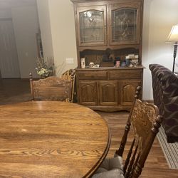 Oak Table With China Hutch