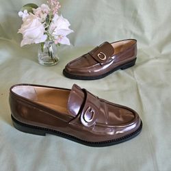 Women's Gucci Brown Patent Leather High-End Casual Shoes Size 6 US