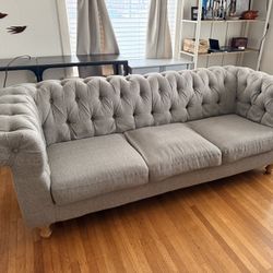 World Market Quentin 84” Grey Tufted Chesterfield Sofa - Good Condition