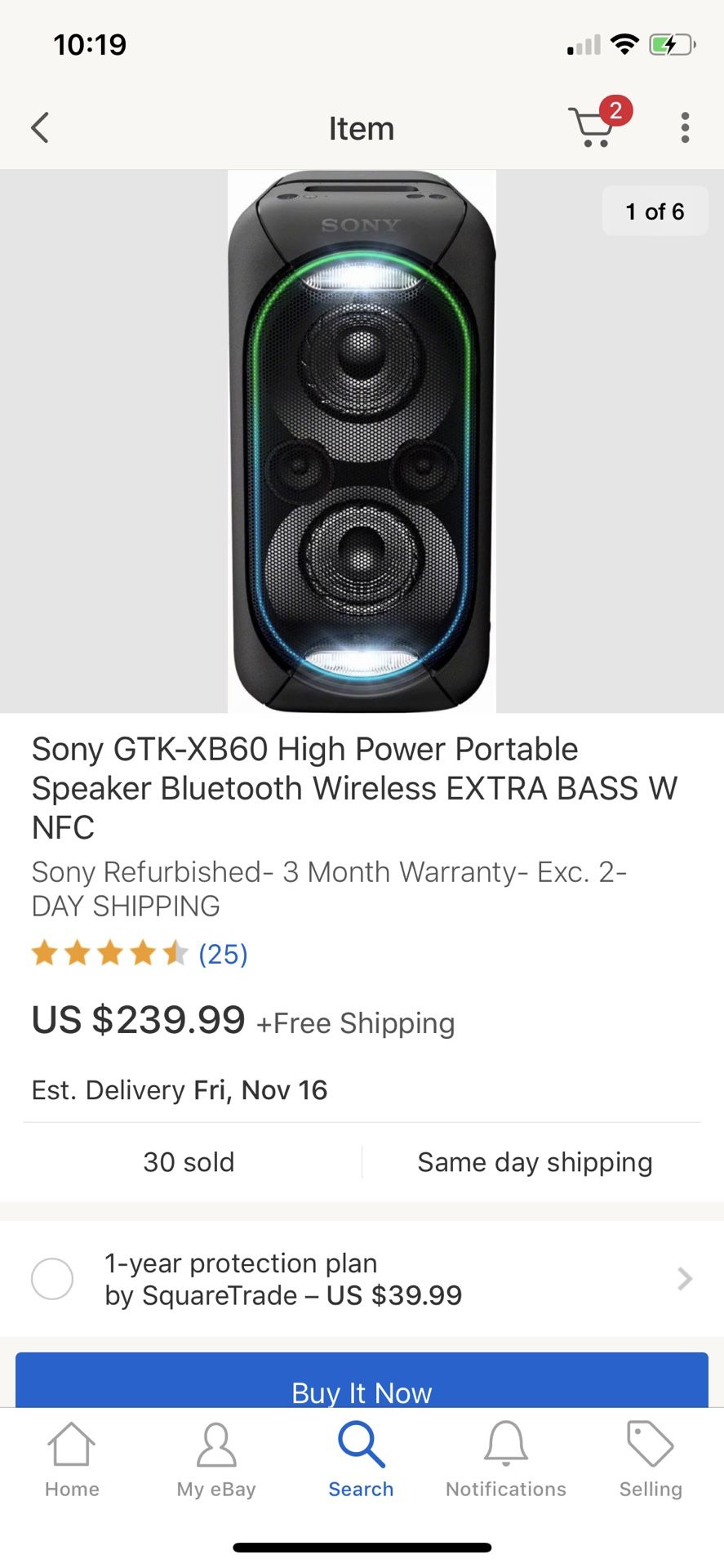 Sony GTK-XB60 high power portable speaker Bluetooth wireless extra bass