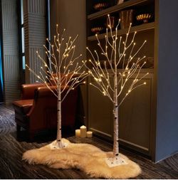LITBLOOM 2 Pack Lighted Birch Twig Tree with Lights 4FT 72 LED Lights for Indoor Outdoor Home Easter Christmas Holiday Decoration