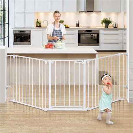 COMOMY 30"-80" Extra Wide Baby Gate, Dog Gate for House Stairs Doorways Fireplace, Auto Close Pet Gate with Door Walk Through, Adjustable 3 Metal Pane