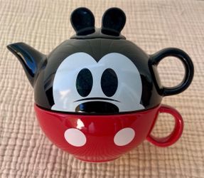 Disney MICKEY MOUSE 3 Piece TEA POT SET Stackable Lid MUG Cup Kitchen Home Decor - RARE