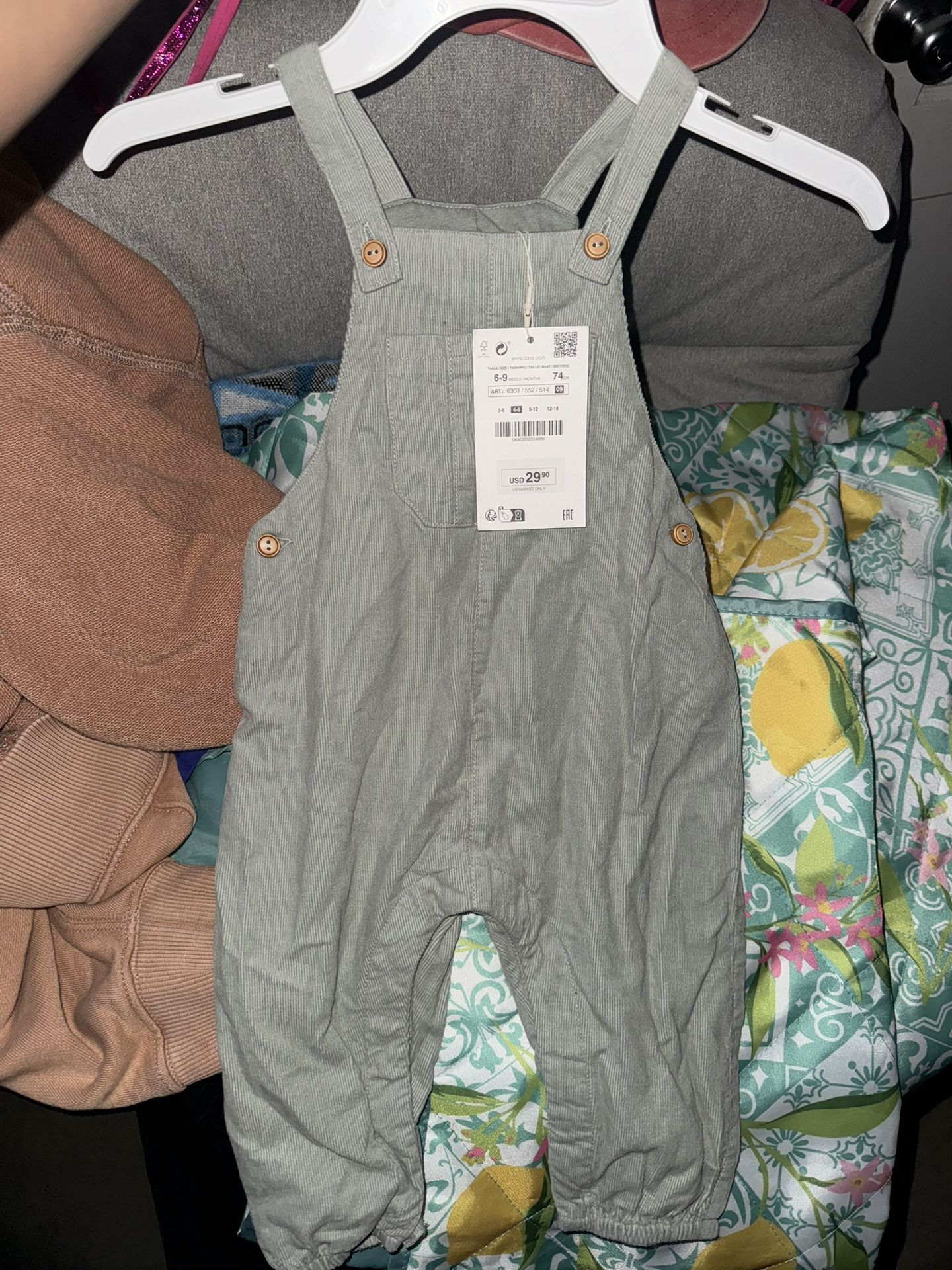 Zara Sage Green Overall Size 6-9 Months