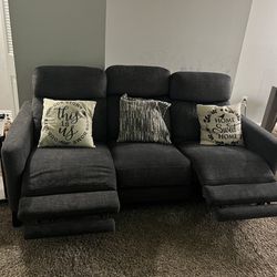 Two 3 Seater Recliner Dark Gray Suede Sofa 