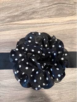 White House Black Market Sash Belt Women OS Black Excellent Polka Dot 3D Flower