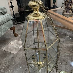 Vintage 6-Light Brass & Glass Lantern Pendant