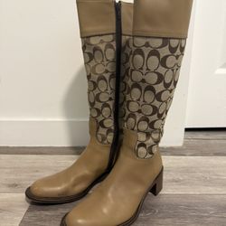 Coach Leather/ Logo Canvas Riding Boots 6.5