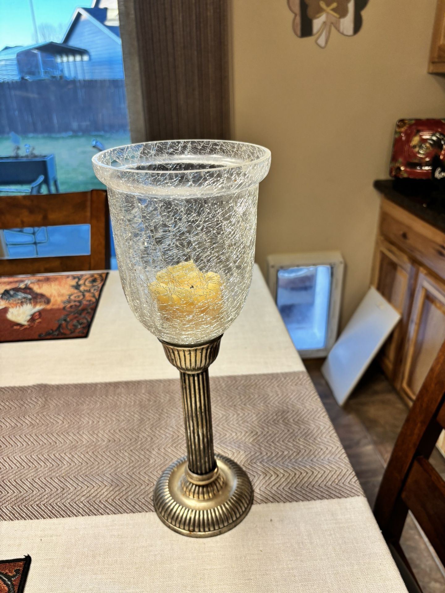 Large candle stick holder With Crackled Glass