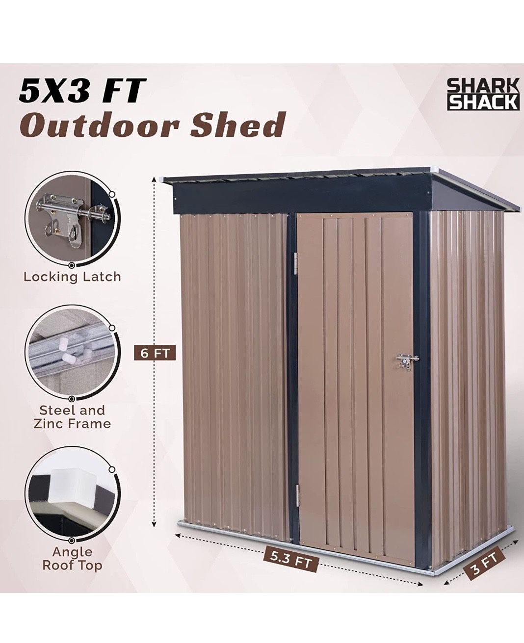 Brand New Outdoor Anti-Rust Steel Shed 6ftx5.3ftx3ft