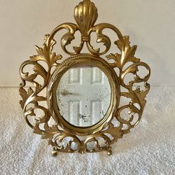 Antique Gold Finish Rococo Easel Style Dresser / Table-Top Mirror Frame With Mirror/Marked