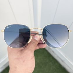 New With Tags Ray Ban Hexagon RB3548-N Gold Blue Size 51/21