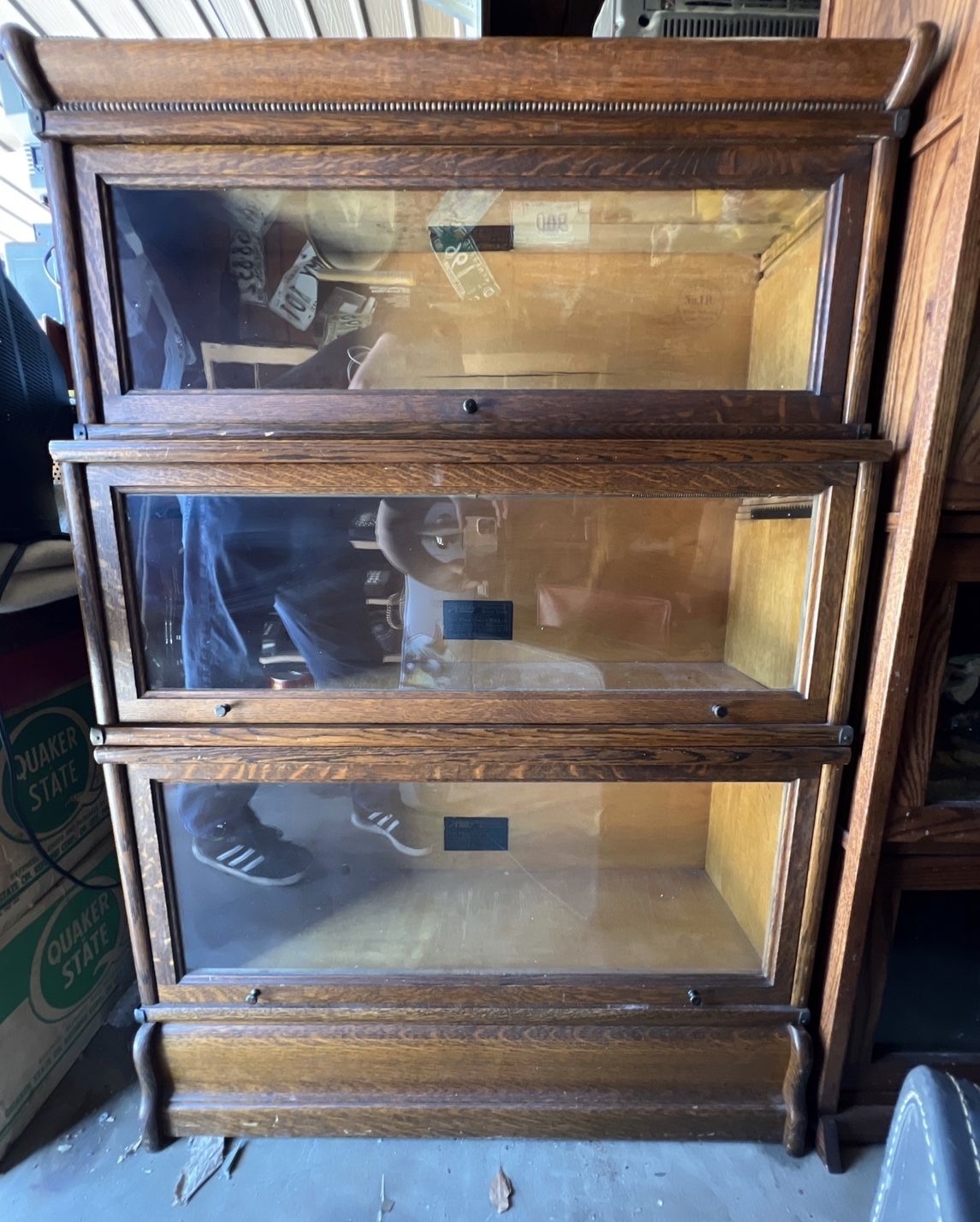 Barrister’s Cabinet Wood Antique Lawyers Bookcase Glass Shelf