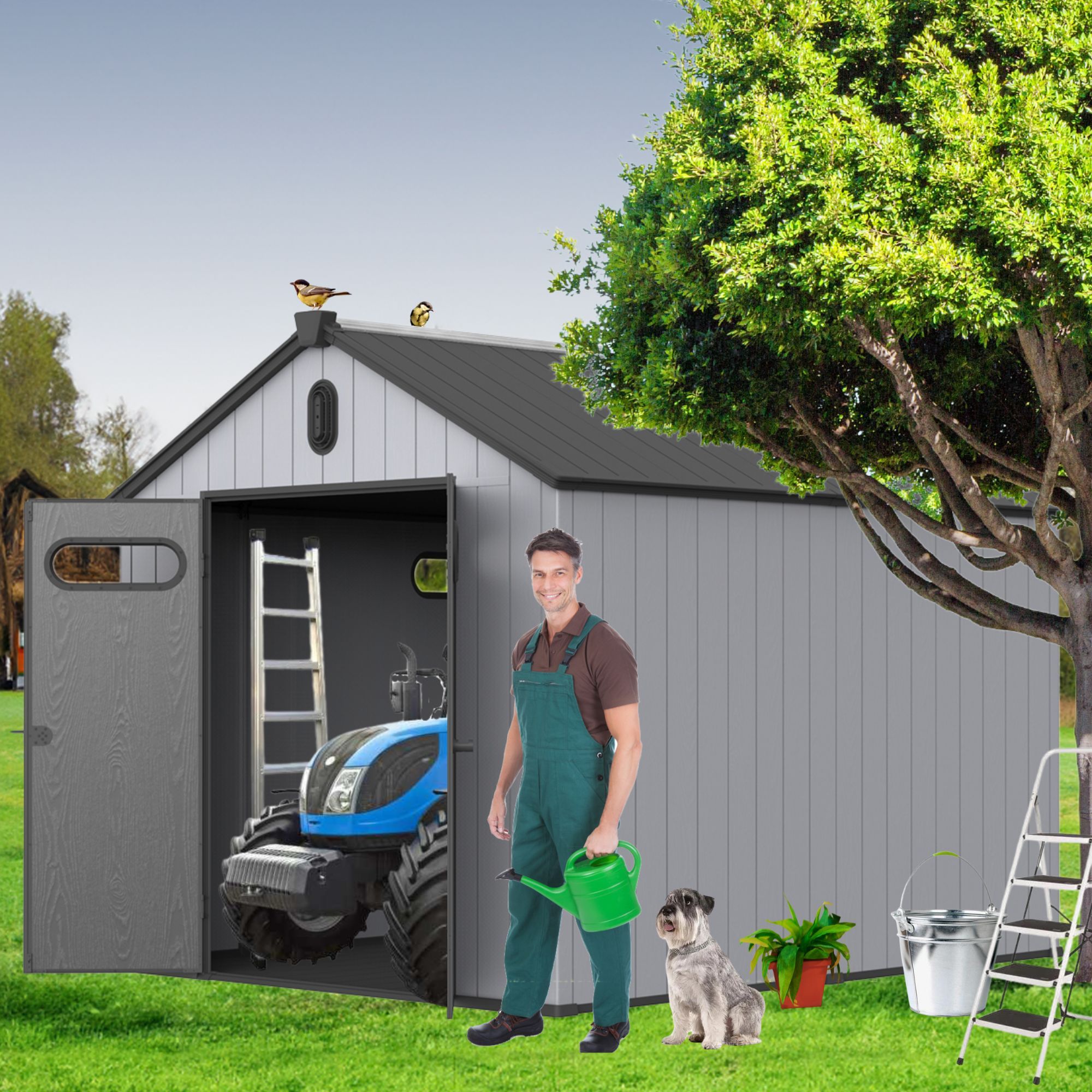 8*10ft plastic storage shed for backyard garden big spire Tool storage