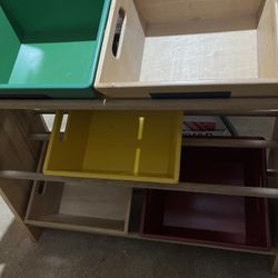 Wooden Shelf With 5 Wood Storage Bins - Great For Kids Room / Toy Storage