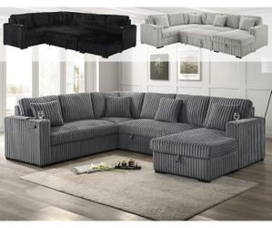 U-Shaped 3 Piece Sectional with Storage Chaise & Pullout Bed