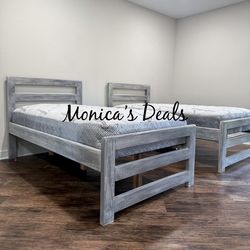 2 Twin Solid Wood Beds With Mattresses $700