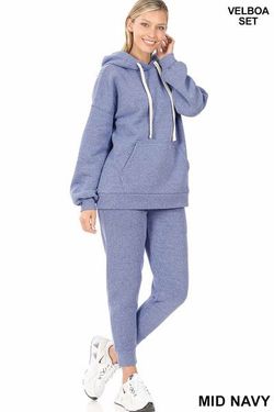 MELANGE VELBOA HOODIE & JOGGER PANTS SET- MID NAVY