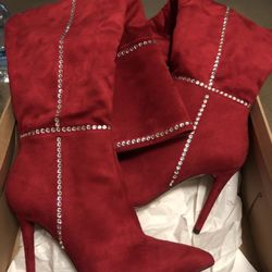 Red Jessica Simpson Knee High Heel Boots