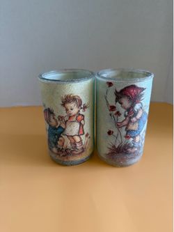 Vintage Hummel Style Sugar Frosted Filled Candle Set - 5.5" (2pc Pair)