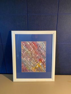 Framed Abstract Art with Blue Mat