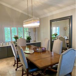 Custom Wood Table And Newer Designer Fabric Chairs!