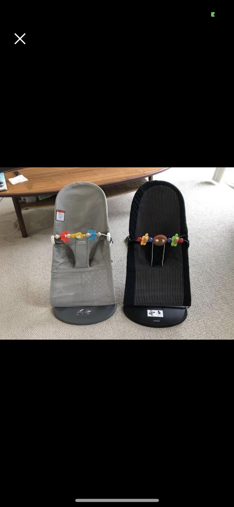 2x BabyBjorn Bouncers (one Toy Bar Included)