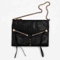 Botkier Black Shoulder Bag — Gold-Tone Chain, Zipper & Tassel Detail